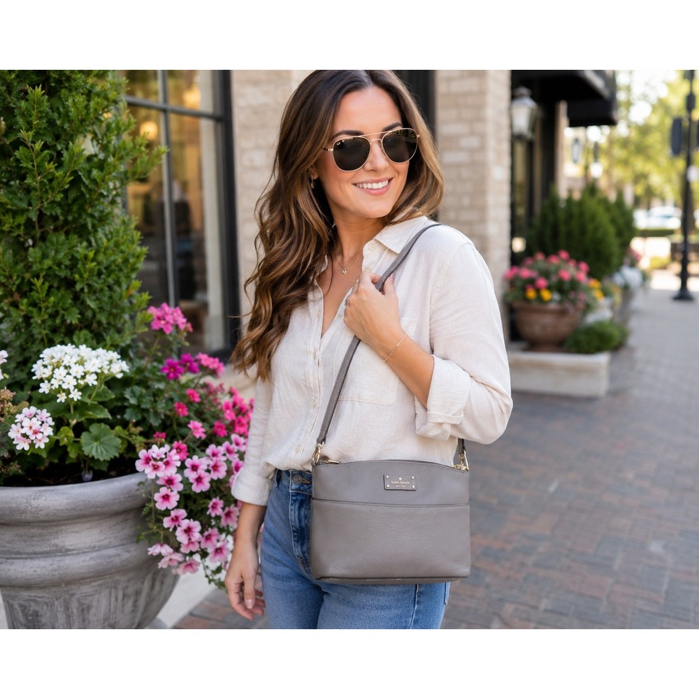 Kate Spade Grove Street Millie Leather Crossbody Bag Gray Taupe Lightweight
